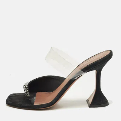 Pre-owned Amina Muaddi Paloma Size 36 Transparent/black Pvc And Suede Crystal Embellished Slide Sandals