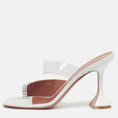 Pre-owned Amina Muaddi Paloma Size 37.5 White Leather And Pvc Slide Sandals