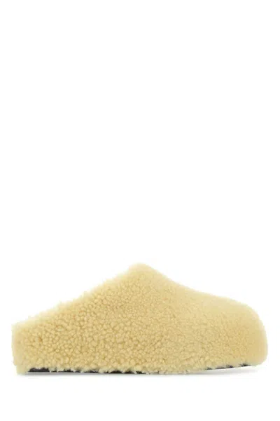 AMINA MUADDI AMINA MUADDI PASTEL YELLOW SHEARLING GIULY SLIPPERS