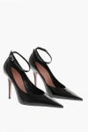 Amina Muaddi Patent Leather Anok Pumps With Ankle Strap 11cm In Black