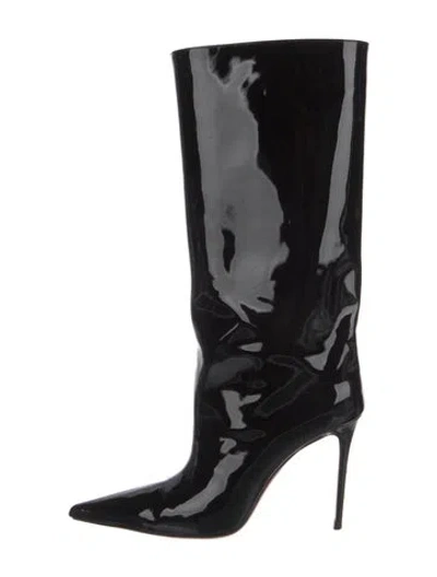 Pre-owned Amina Muaddi Patent Leather Boots In Black