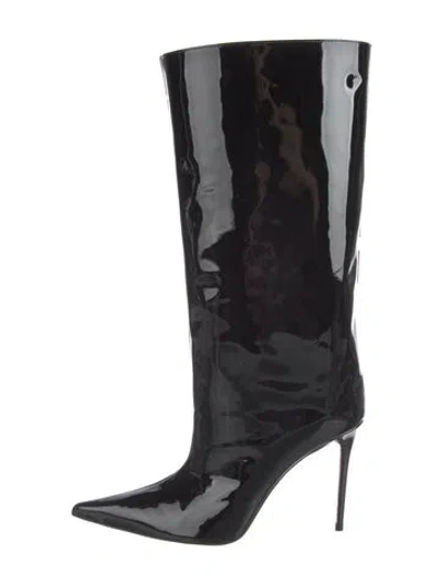 Pre-owned Amina Muaddi Patent Leather Boots In Black