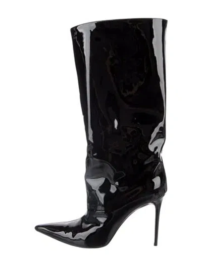 Pre-owned Amina Muaddi Patent Leather Boots In Black