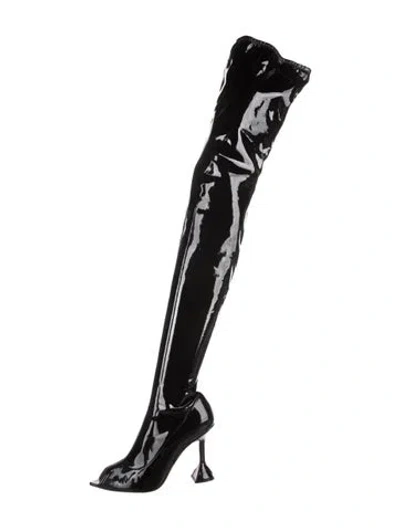 Pre-owned Amina Muaddi Patent Leather Boots In Black