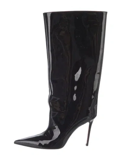 Pre-owned Amina Muaddi Patent Leather Boots In Black