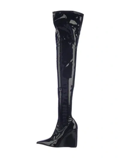 Pre-owned Amina Muaddi Patent Leather Boots In Blue