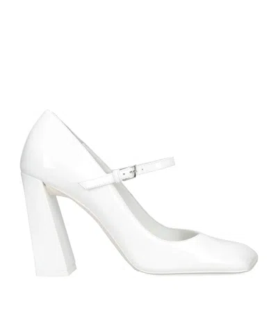 Amina Muaddi Patent Leather Charlotte Mary Janes 95 In White
