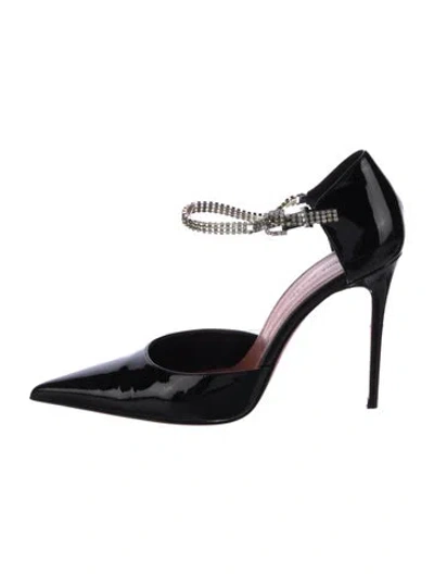 Pre-owned Amina Muaddi Patent Leather Crystal Embellishments D'orsay Pumps In Black