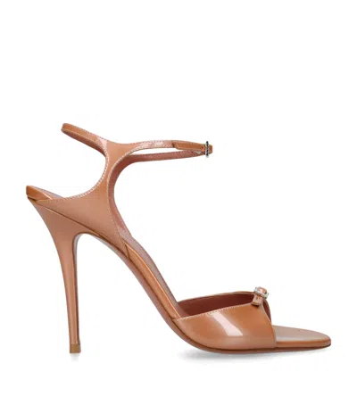 Amina Muaddi Patent Leather Heeled Sandal 105 In Brown