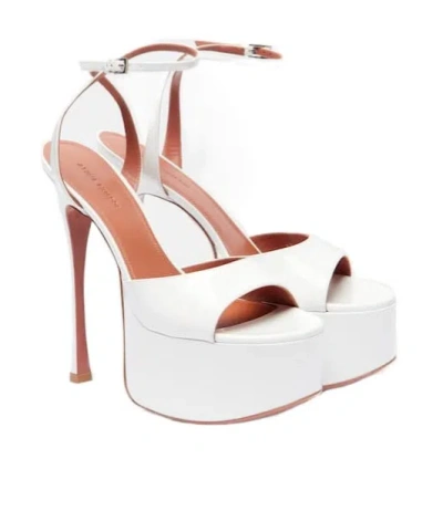 Amina Muaddi Patent Leather Platform Sandals In White