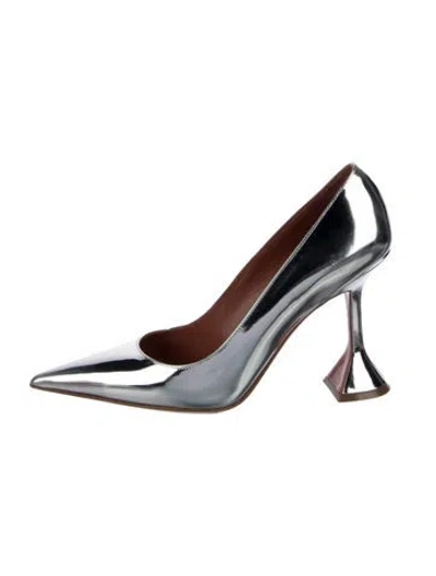 Pre-owned Amina Muaddi Patent Leather Slingback Pumps In Silver