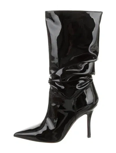 Pre-owned Amina Muaddi Patent Leather Slouch Boots In Black