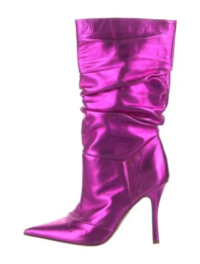 Pre-owned Amina Muaddi Patent Leather Slouch Boots In Purple