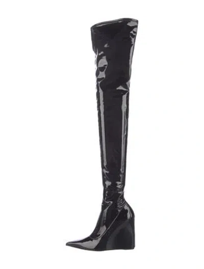 Pre-owned Amina Muaddi Patent Leather Sock Boots In Black