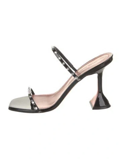 Pre-owned Amina Muaddi Patent Leather Studded Accents Slides In Black