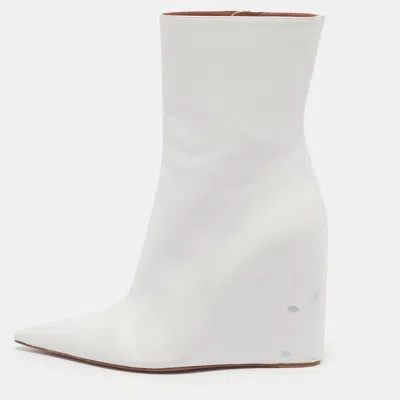 Pre-owned Amina Muaddi Pernille Size 39 White Leather Ankle Length Boots