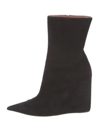 Pre-owned Amina Muaddi Pernille Suede Boots In Black