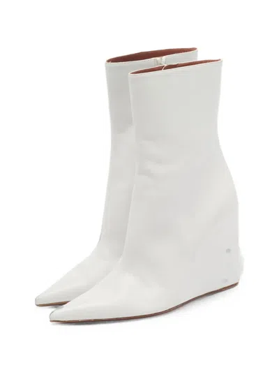 Pre-owned Amina Muaddi Pernille Wedge Ankle Boots In White