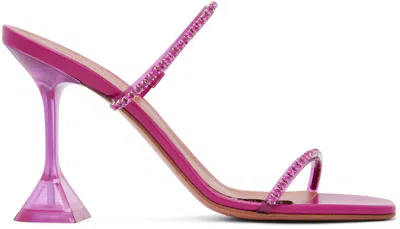 Amina Muaddi Pink Gilda Glass Heeled Sandals In Magenta