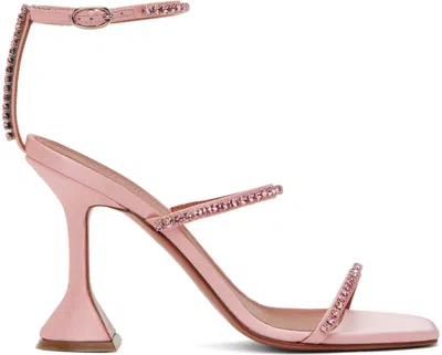 Amina Muaddi Pink Gilda Heeled Sandals In Baby Pink