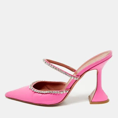 Amina Muaddi Gilda Crystal-embellished Satin Mules In Pink