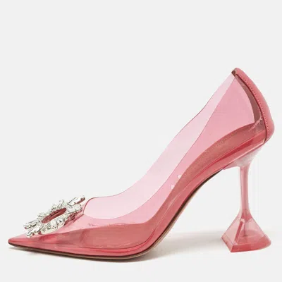 Pre-owned Amina Muaddi Pink Pvc Begum Crystal Embellished Pointed Toe Pumps Size 37