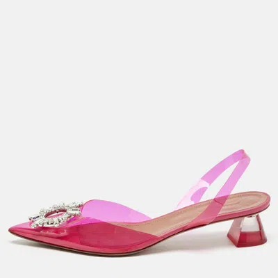 Pre-owned Amina Muaddi Pink Pvc Begum Crystal Embellished Slingback Pumps Size 41