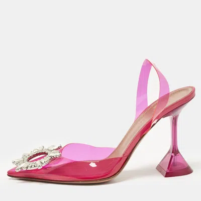 Pre-owned Amina Muaddi Pink Pvc Begum Slingback Pumps Size 35.5