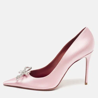 Pre-owned Amina Muaddi Pink Satin Crystal Embellished Rosie Pumps Size 39.5