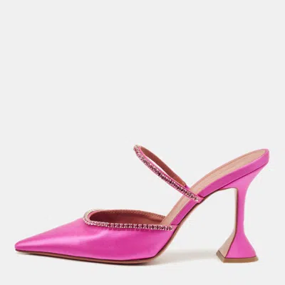 Pre-owned Amina Muaddi Pink Satin Gilda Slingback Pumps Size 41