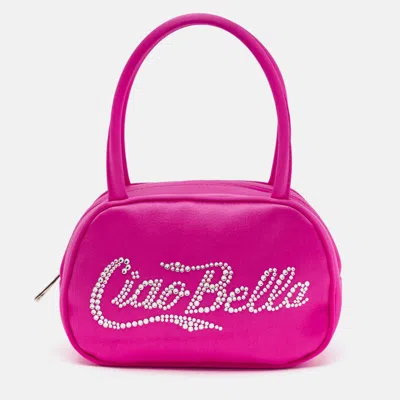 Pre-owned Amina Muaddi Pink Satin Super Amini Bella Bag