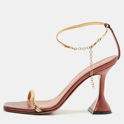 Pre-owned Amina Muaddi Pink/gold Leather Gid Ankle Strap Sandals Size 36