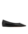 Amina Muaddi Crystal Embellished Leather Ballet Flats In Black