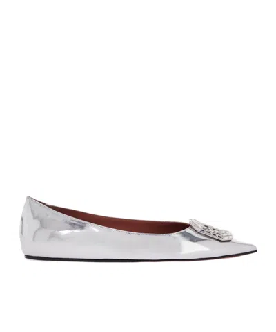 Amina Muaddi Pointed Ballet Shoes In Silver