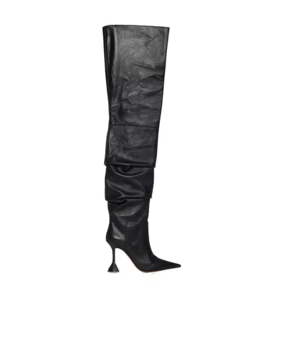 Amina Muaddi Olivia Thigh High Nappa 95 Boot In Black