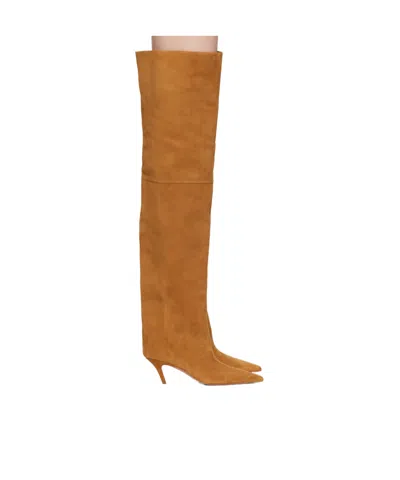Amina Muaddi Pointed Boots In Brown