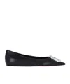 Amina Muaddi Camelia Ballerinas In Black Hammered Leather In Black