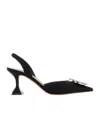 Amina Muaddi Begum Sling 70 Crystal Embellished Black Leather Pumps In Black/white