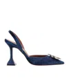 Amina Muaddi Begum Crystal Pointed Toe Slingback Pump In Blue