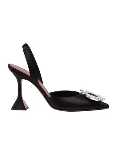 Amina Muaddi Womens Black Rosie Crystal-embellished Leather Sling-back Courts