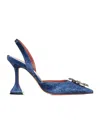 Amina Muaddi Blue Rosie Sling Denim Heels In Blue