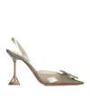 Amina Muaddi Lily Crystal Flower Denim Slide Sandals In Nude