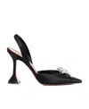 Amina Muaddi Rosie Crystal-embellished Satin Slingback Pumps In Black