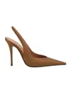 Amina Muaddi Anok 105 Brown Satin Slingback Pumps In Brown