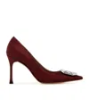 Amina Muaddi Camelia Embellished Pointed Toe Pumps In Brown
