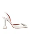 Amina Muaddi White Silk Satin Slingback Pumps In White