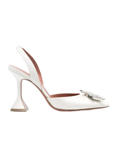 Amina Muaddi Begum Sling 70 Crystal Embellished White Leather Pumps
