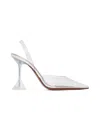 Amina Muaddi Transparent Holli Glass Sling Heels In White
