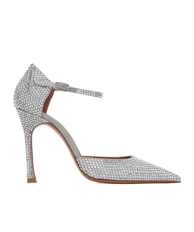 Amina Muaddi Pointed Shallow-mouthed High-heeled Shoes In Gray