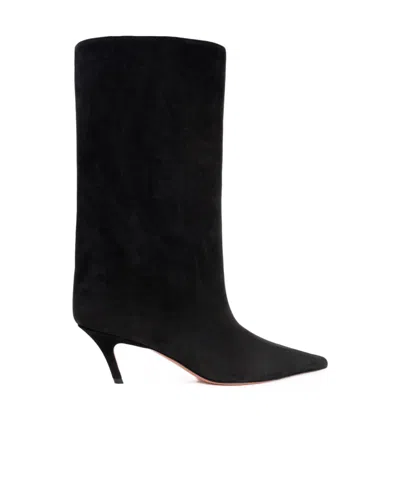 Amina Muaddi Pointed Short Boots In Black